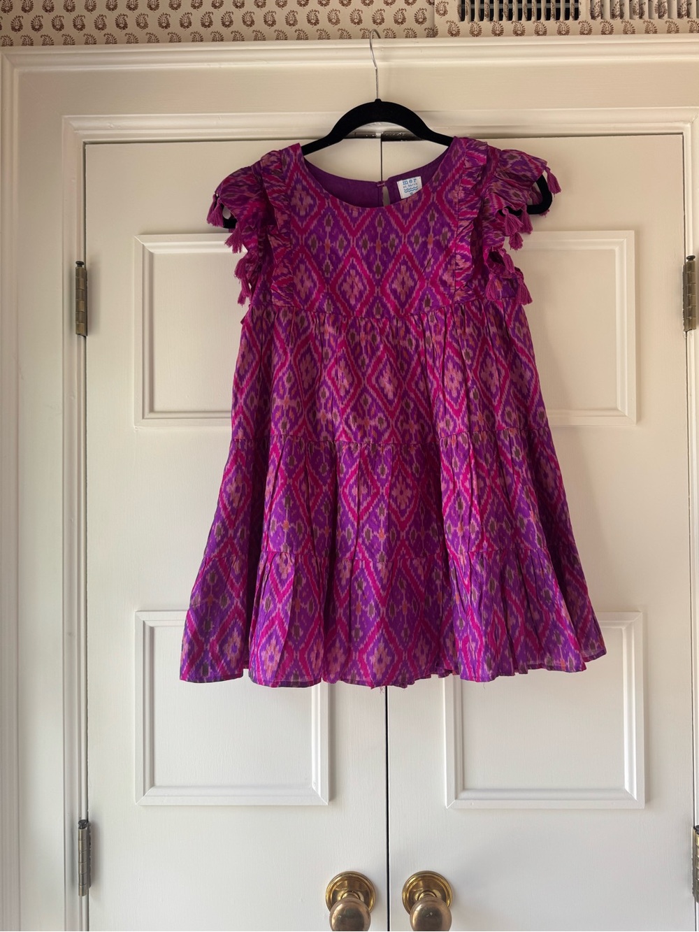 Girls' Pink & Purple Ikat Ruffle Sleeve Casual Dress
